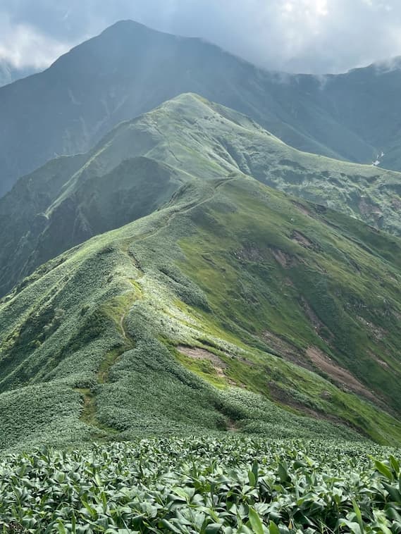 ときより陽が差し込む美しい谷川岳の稜線