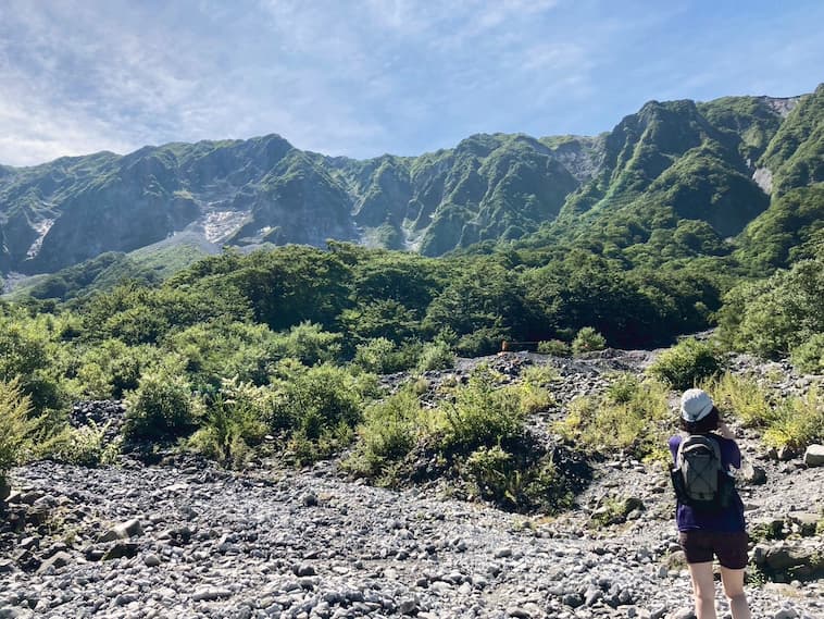 稜線と夏空と日本海を交互に眺めながつつ、天空の木道を軽やかに下る